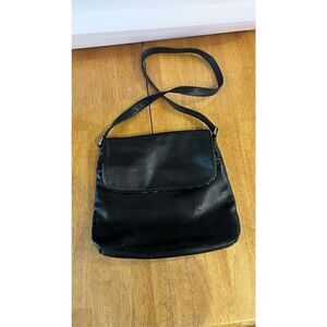 SILVER BLUE USA BLACK LEATHER LEOPARD PRINT REVERSIBLE CROSSBODY BAG PURSE